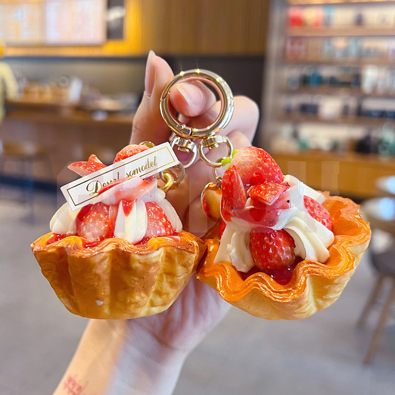 Car Accessories In Japan - Creative PU Strawberry Egg Tart Keychain